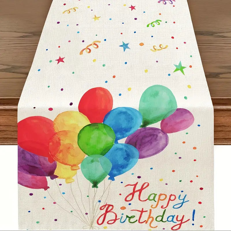 Happy Birthday Watercolor Balloons Table Runner