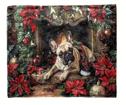 Frenchie Mistletoe Christmas Blanket