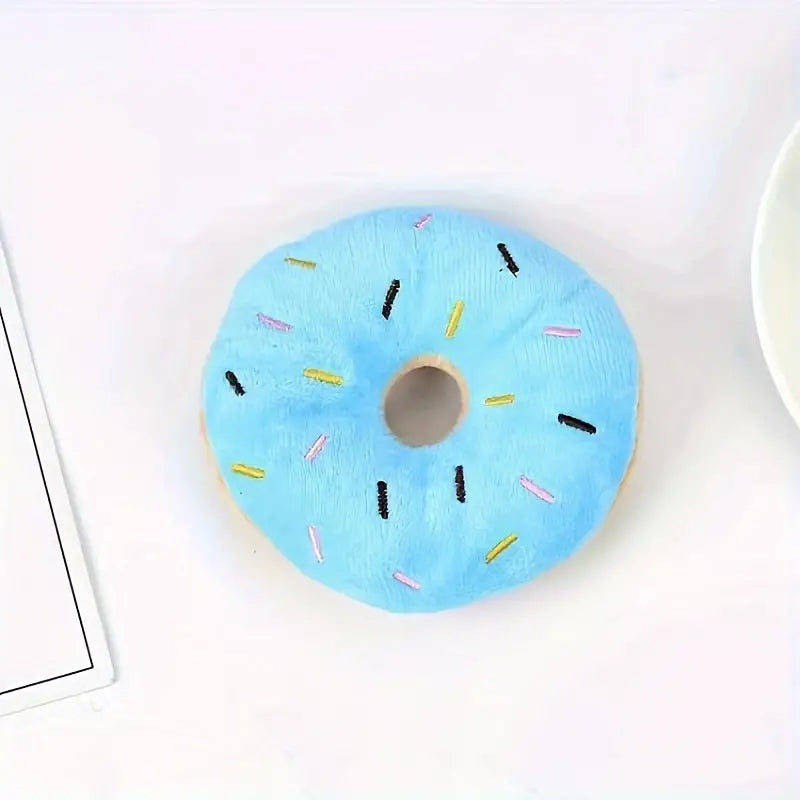 Blue Plush Donut Dog Toy