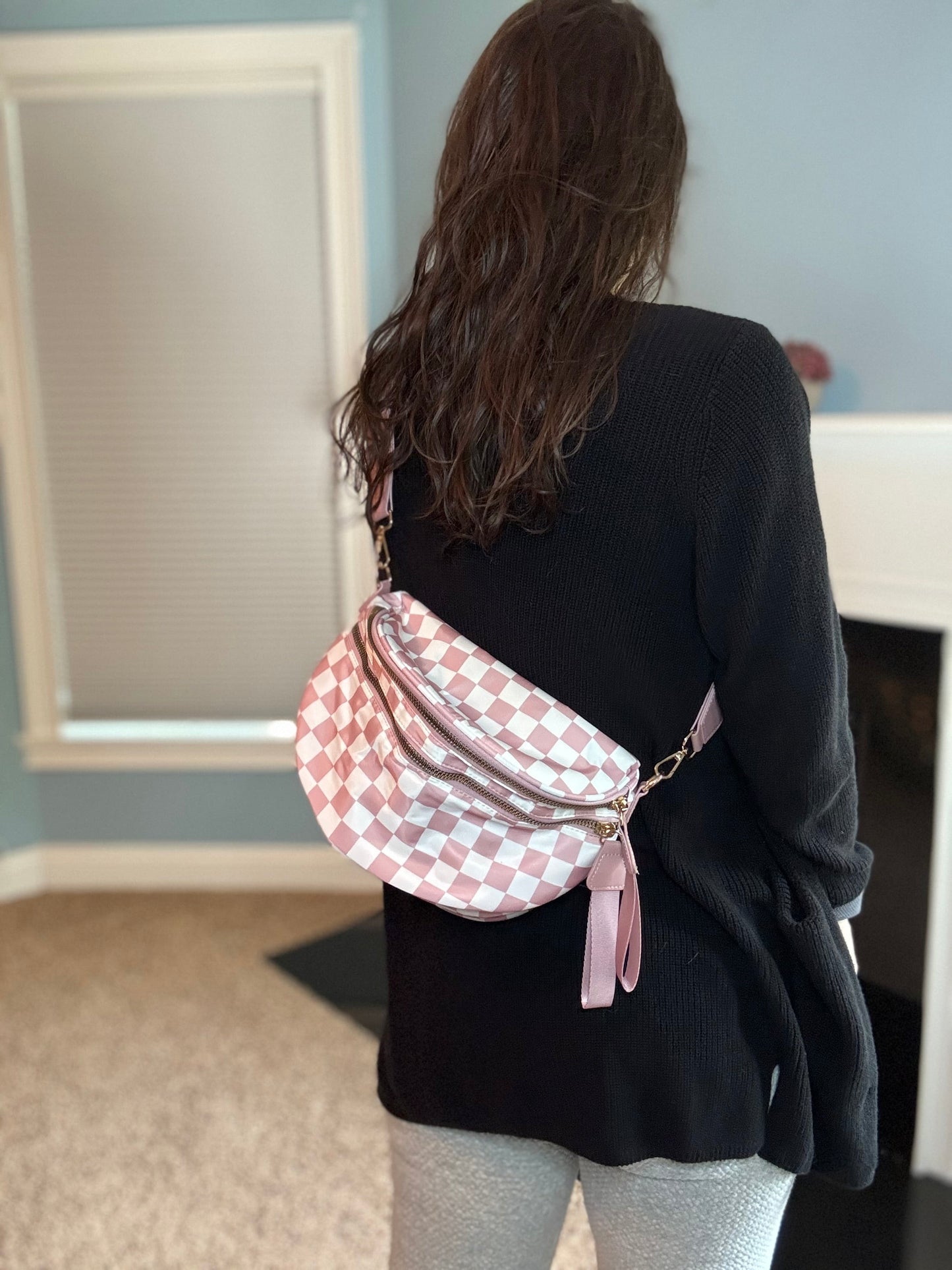 The Roni Nylon Crossbody - Checkered Medium Pink