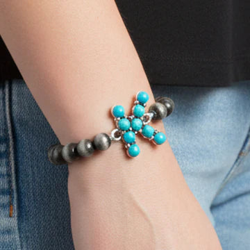 DOORBUSTER Squash Blossom Initial Bracelet - Turquoise & Silver