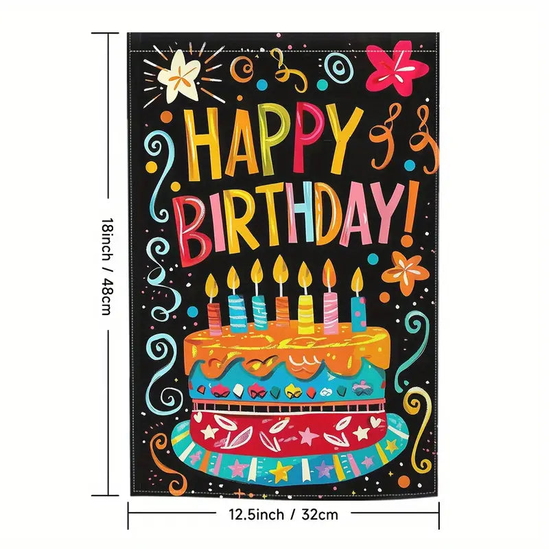 Black Happy Birthday Cake Garden Flag