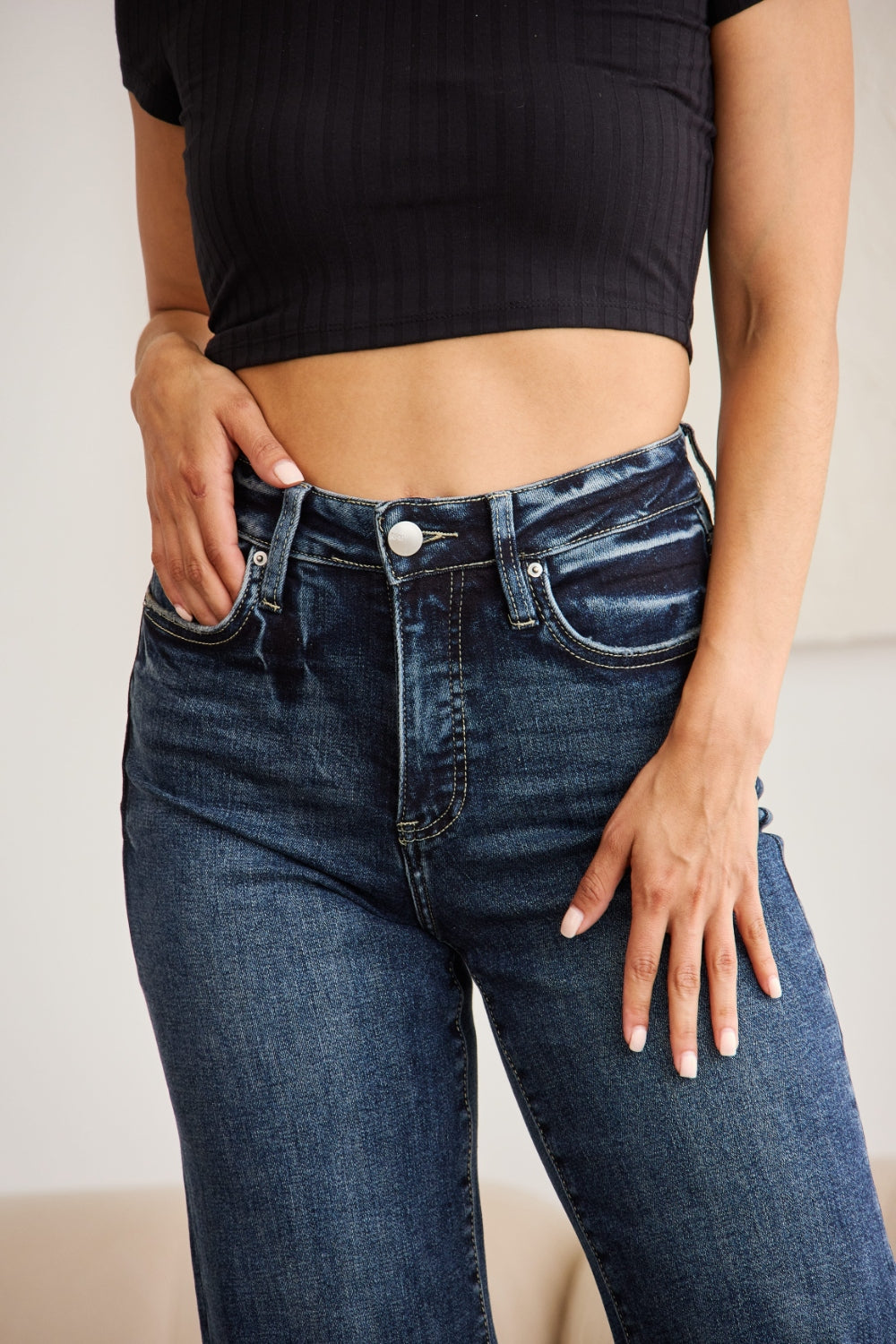 RFM Full Size Tummy Control High Waist Raw Hem Distressed Jeans