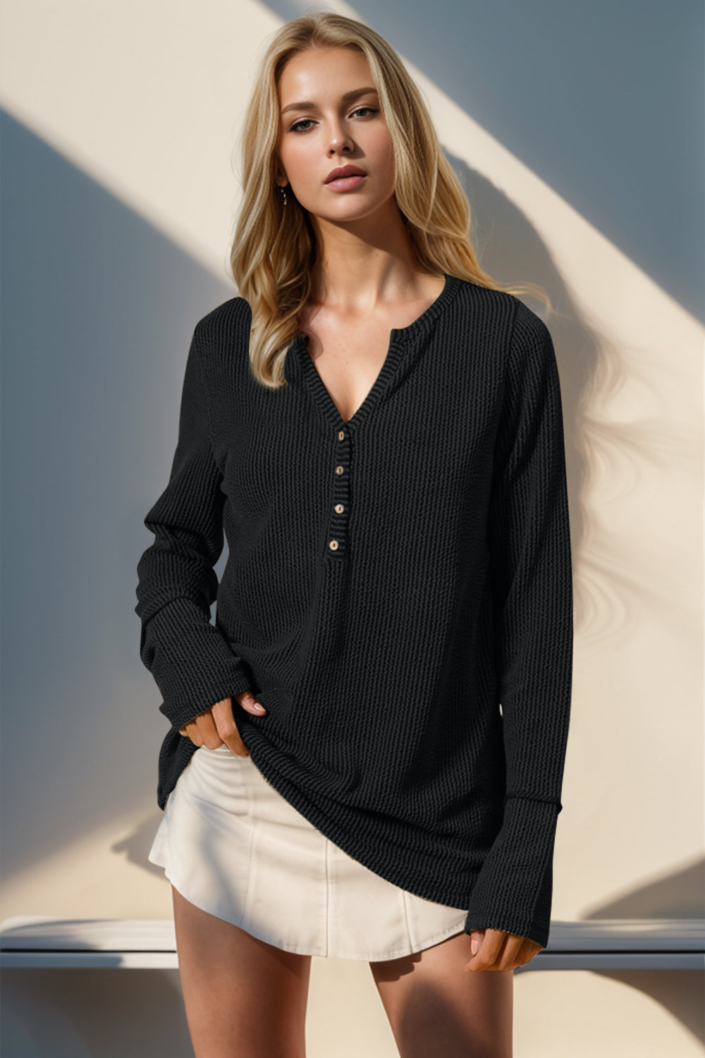 DOORBUSTER Double Take Full Size Notched Thumbhole Long Sleeve T-Shirt