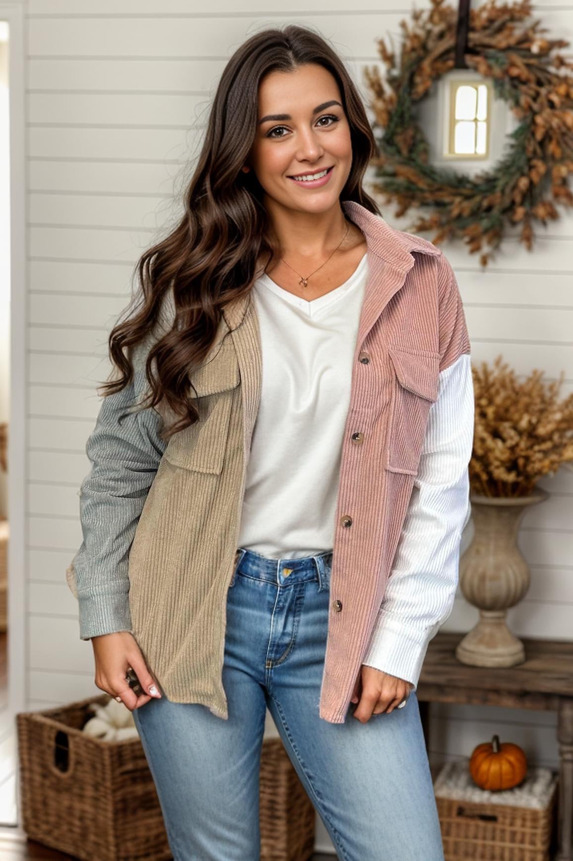 Color Block Corduroy Shacket