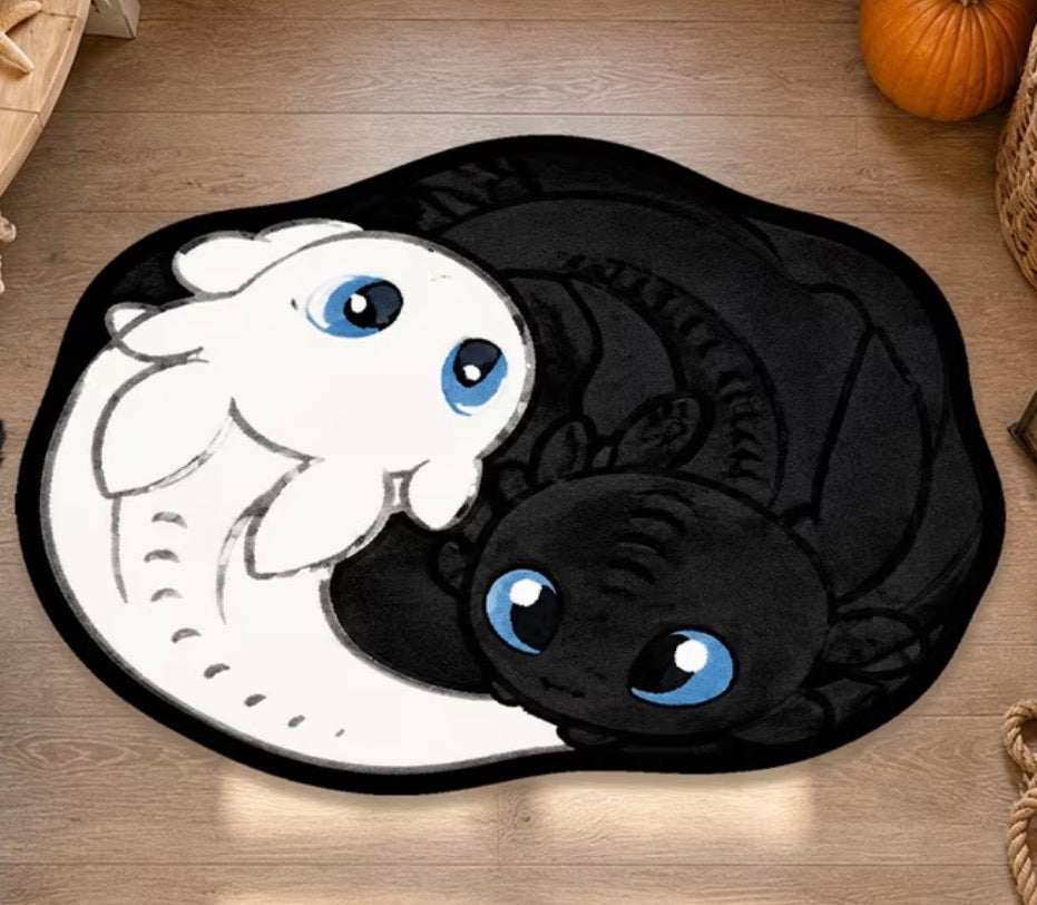 Preorder Black and White Dragon Shaped Bath/Bedroom/Kitchen Rug