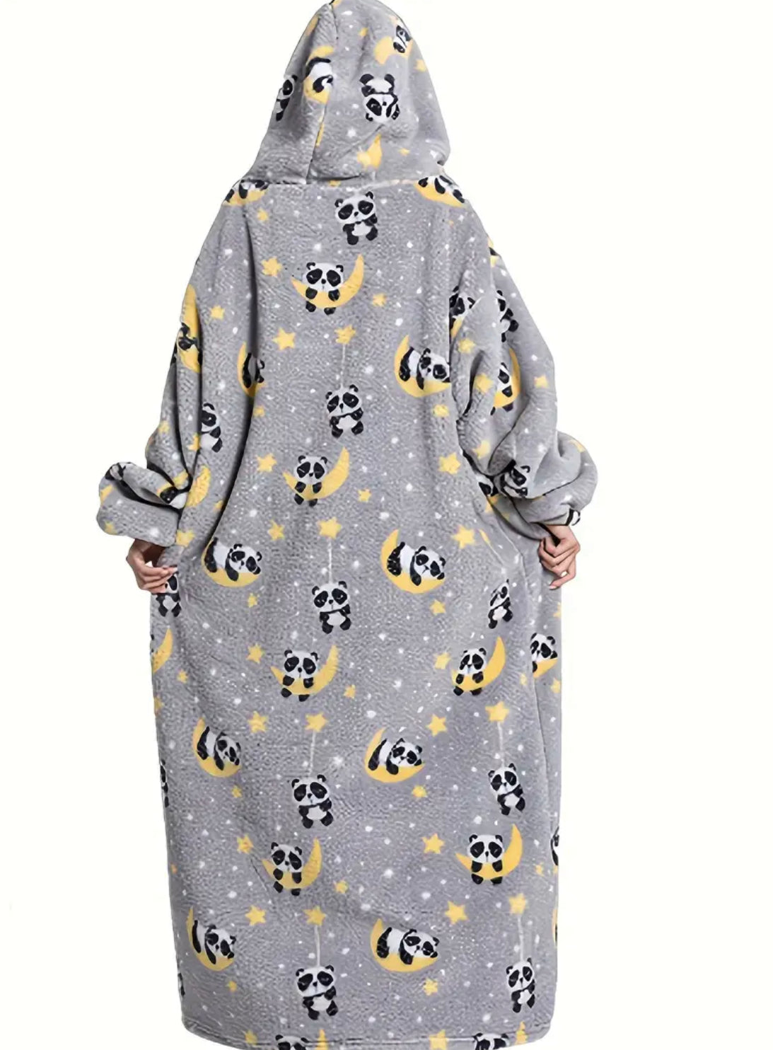 Fuzzy Pocketed Long Sleeve Hooded Blanket Lounge Dress - 17 Print options - PRELAUNCH