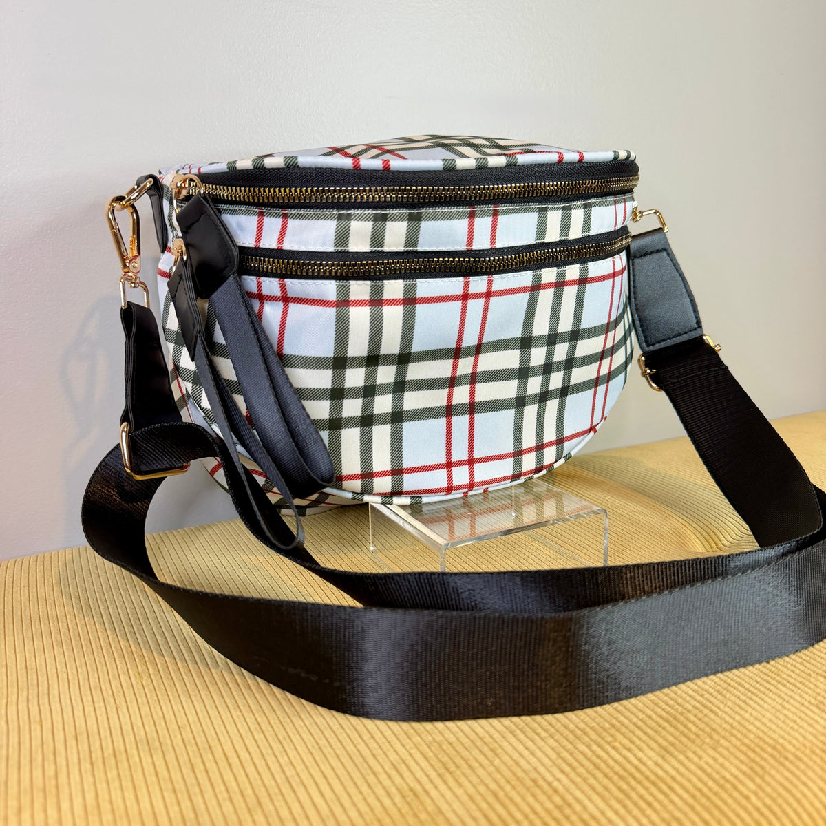 The Roni Nylon Crossbody - Plaid Blue