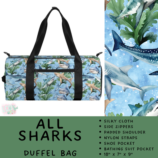 All Sharks Duffel/Oversized Tote/Luggage Tag Options - Travel Collection Batch 495 PREORDER