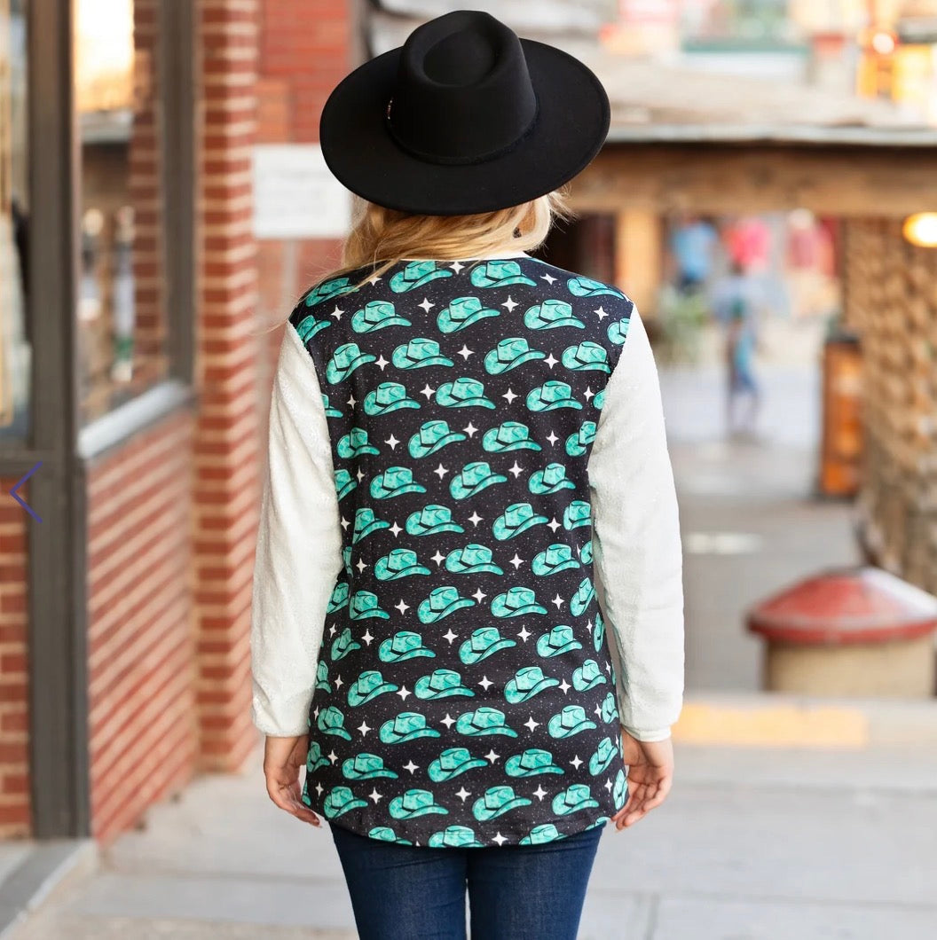 Sunshine & Rodeo Western Print & Sequin Top
