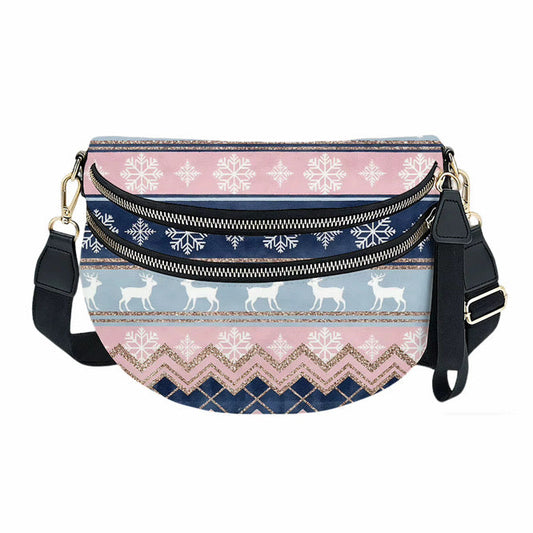 The Roni Nylon Crossbody - Christmas Snowflake Blue Pink