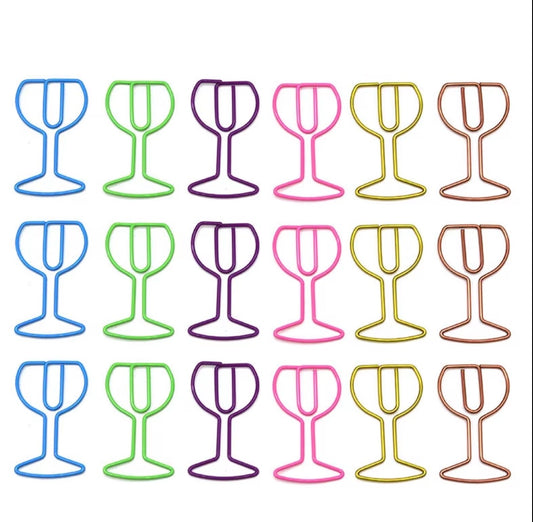 10 Wine Glass Paper Clips - Mystery Colors
