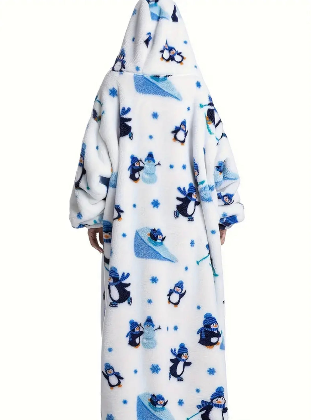 Fuzzy Pocketed Long Sleeve Hooded Blanket Lounge Dress - 17 Print options - PRELAUNCH