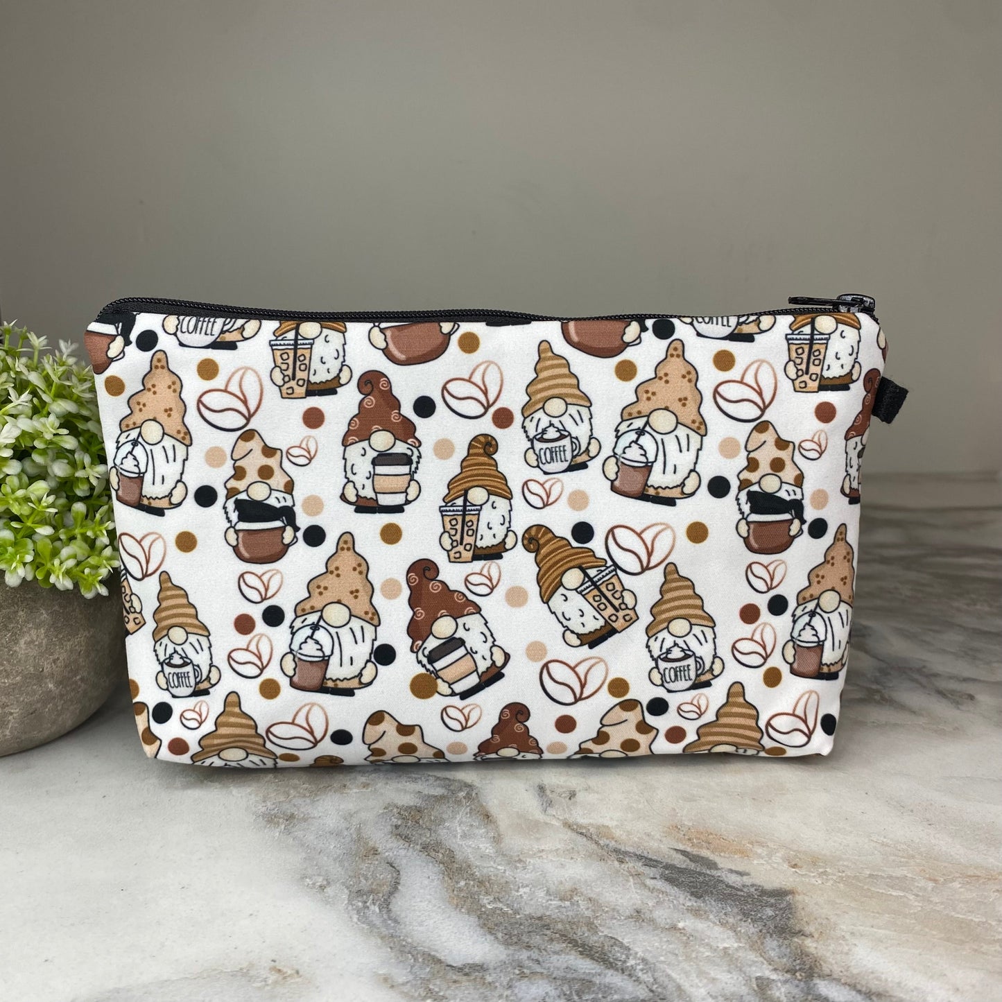 Pouch - Coffee, Gnome All Over Design