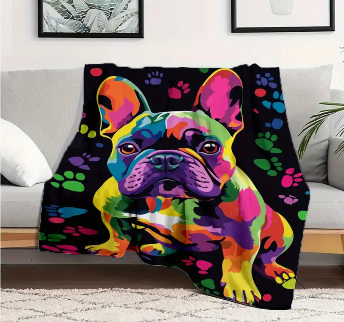 Colorful Frenchie Paw Blanket