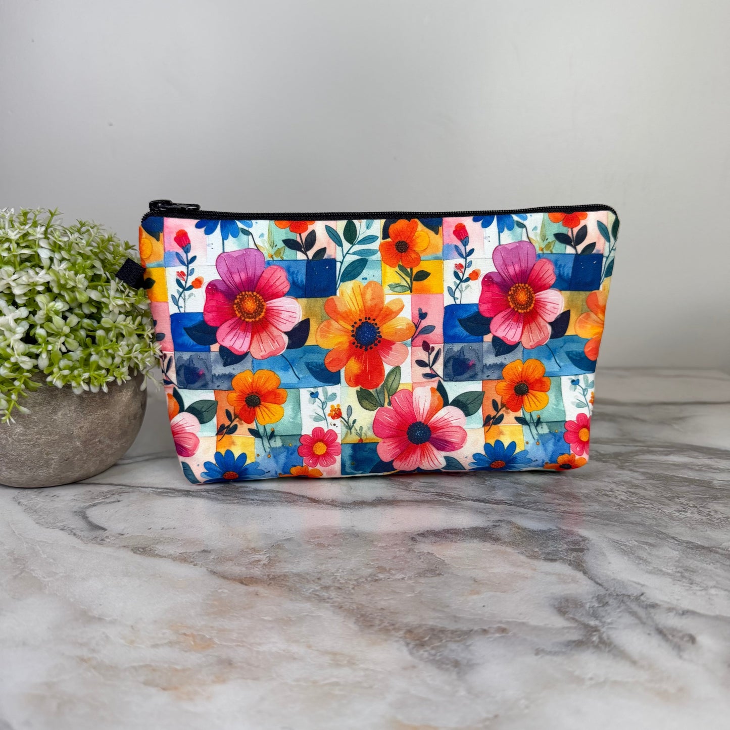 Pouch - Floral Bright Checkered