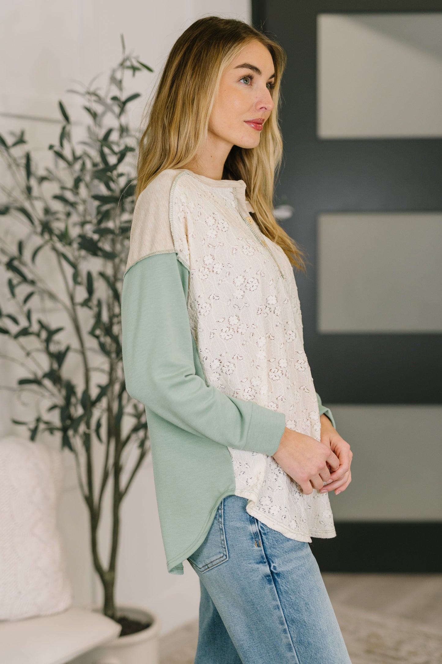 Because I Can Drop Shoulder Henley Top