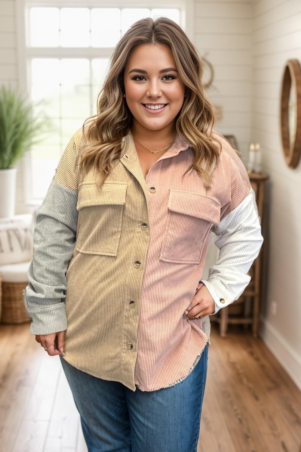 Color Block Corduroy Shacket