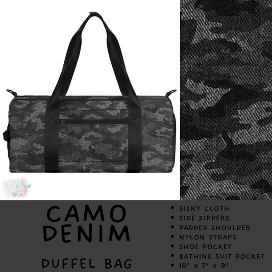 Camo Denim Duffel/Oversized Tote/Luggage Tag Options - Travel Collection Batch 495 PREORDER