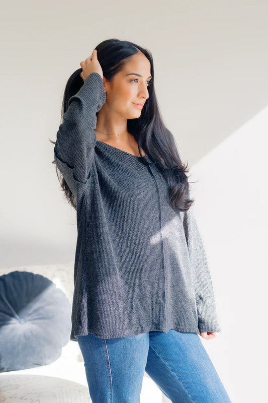 Charcoal Mirage Oversized Long Sleeve Top