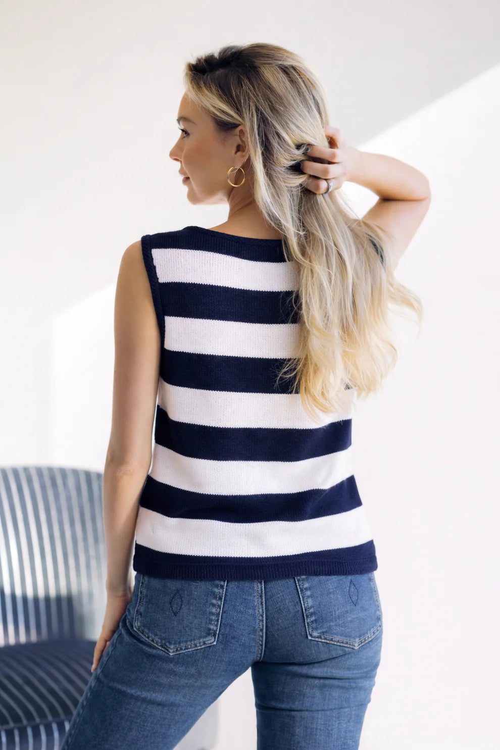 Coastal Stripes Button Vest