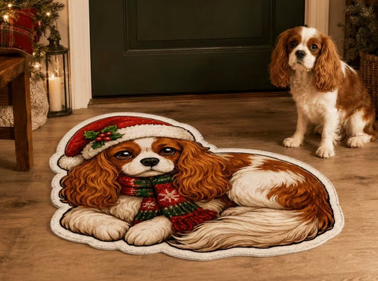 Preorder Christmas Cavalier Dog Shaped Bath/Bedroom/Kitchen Rug