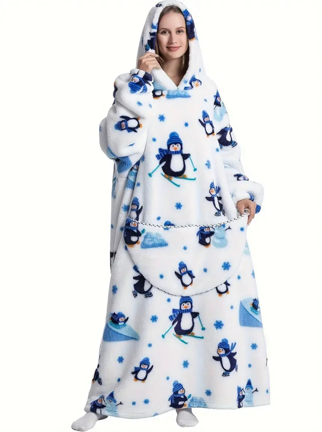 Fuzzy Pocketed Long Sleeve Hooded Blanket Lounge Dress - 17 Print options - PRELAUNCH