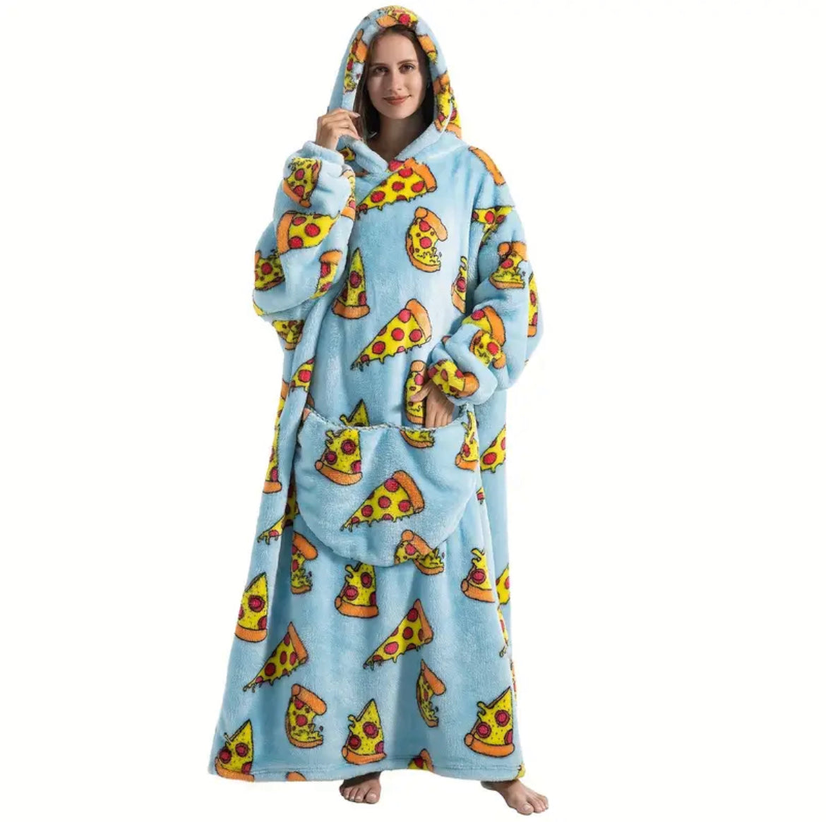 Fuzzy Pocketed Long Sleeve Hooded Blanket Lounge Dress - 17 Print options - PRELAUNCH