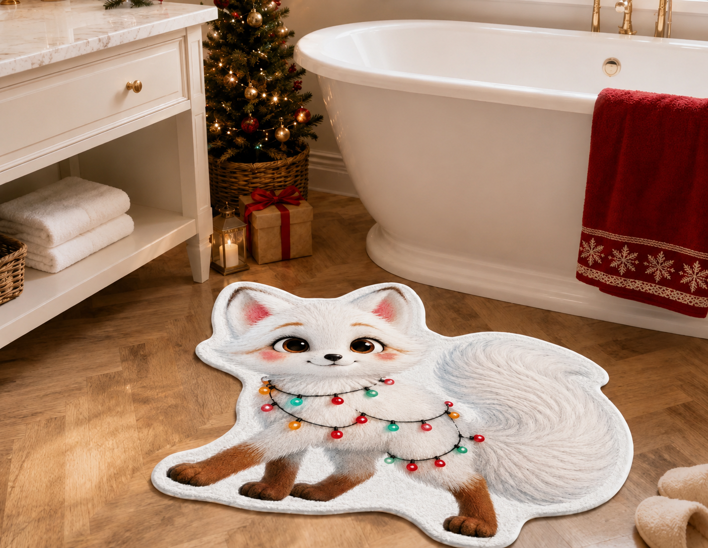 Preorder Christmas White Fox Shaped Bath/Bedroom/Kitchen Rug