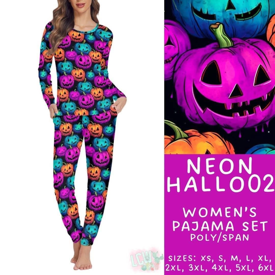 Large Neon Pumpkin Halloween Long Sleeve Pajamas