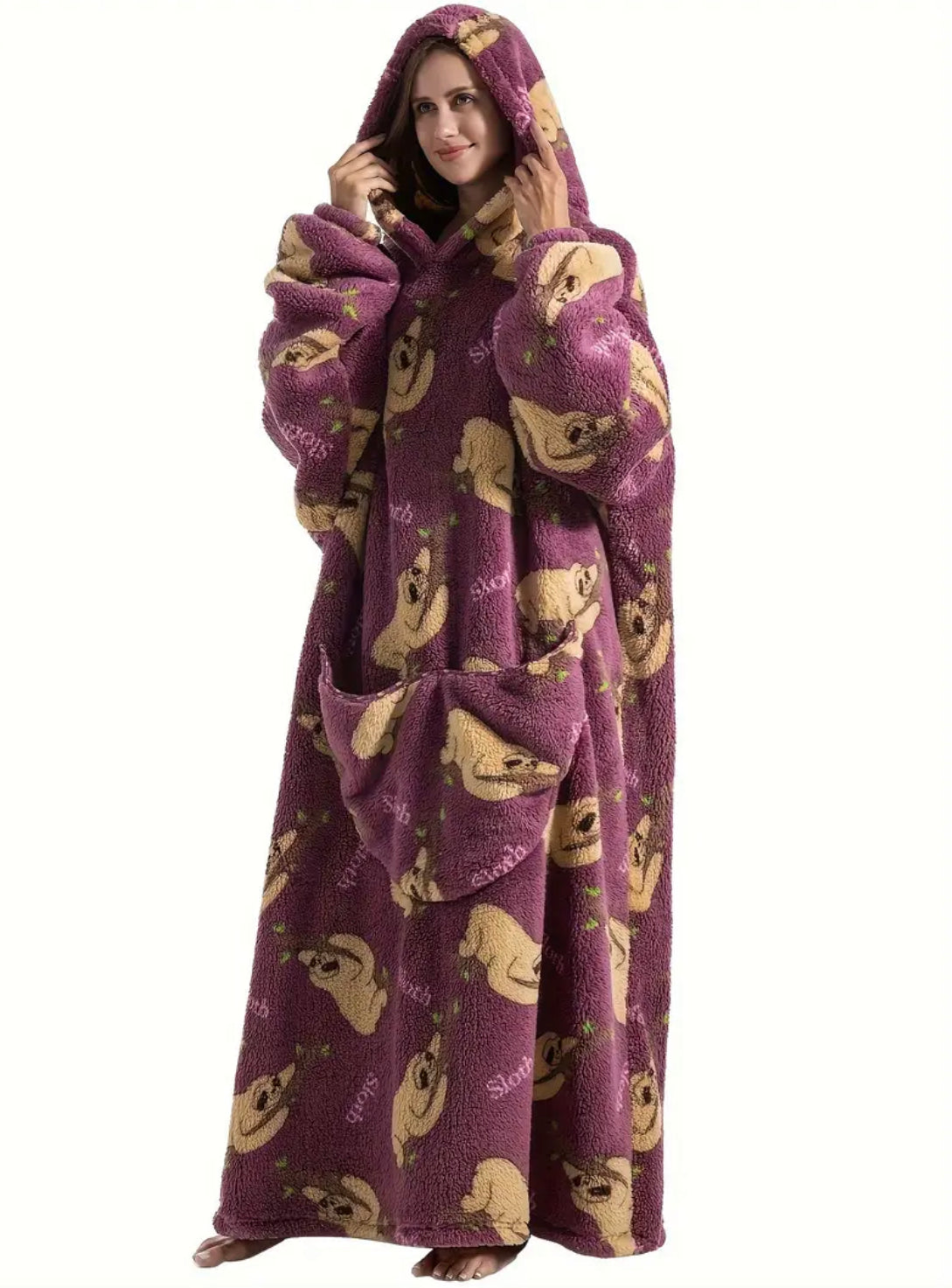 Fuzzy Pocketed Long Sleeve Hooded Blanket Lounge Dress - 17 Print options - PRELAUNCH