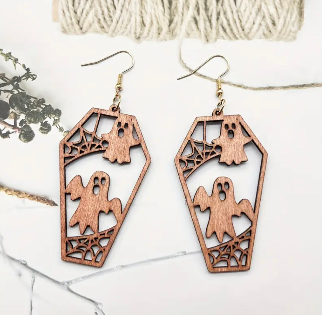 Wooden Ghost Coffin Earrings - 2 Colors!