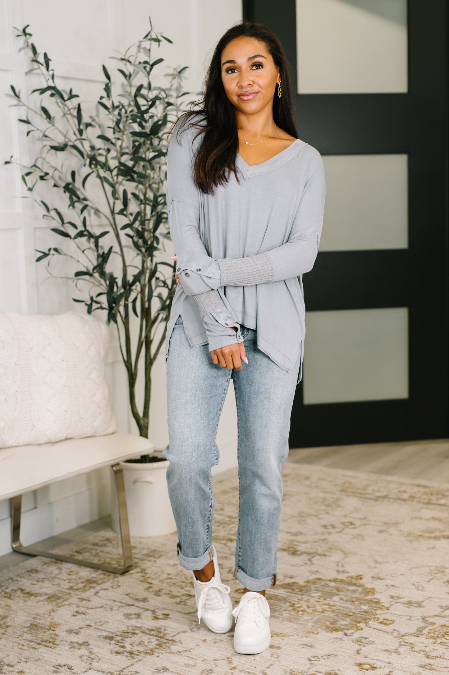 Feel That Something Contrast Sleeve Top