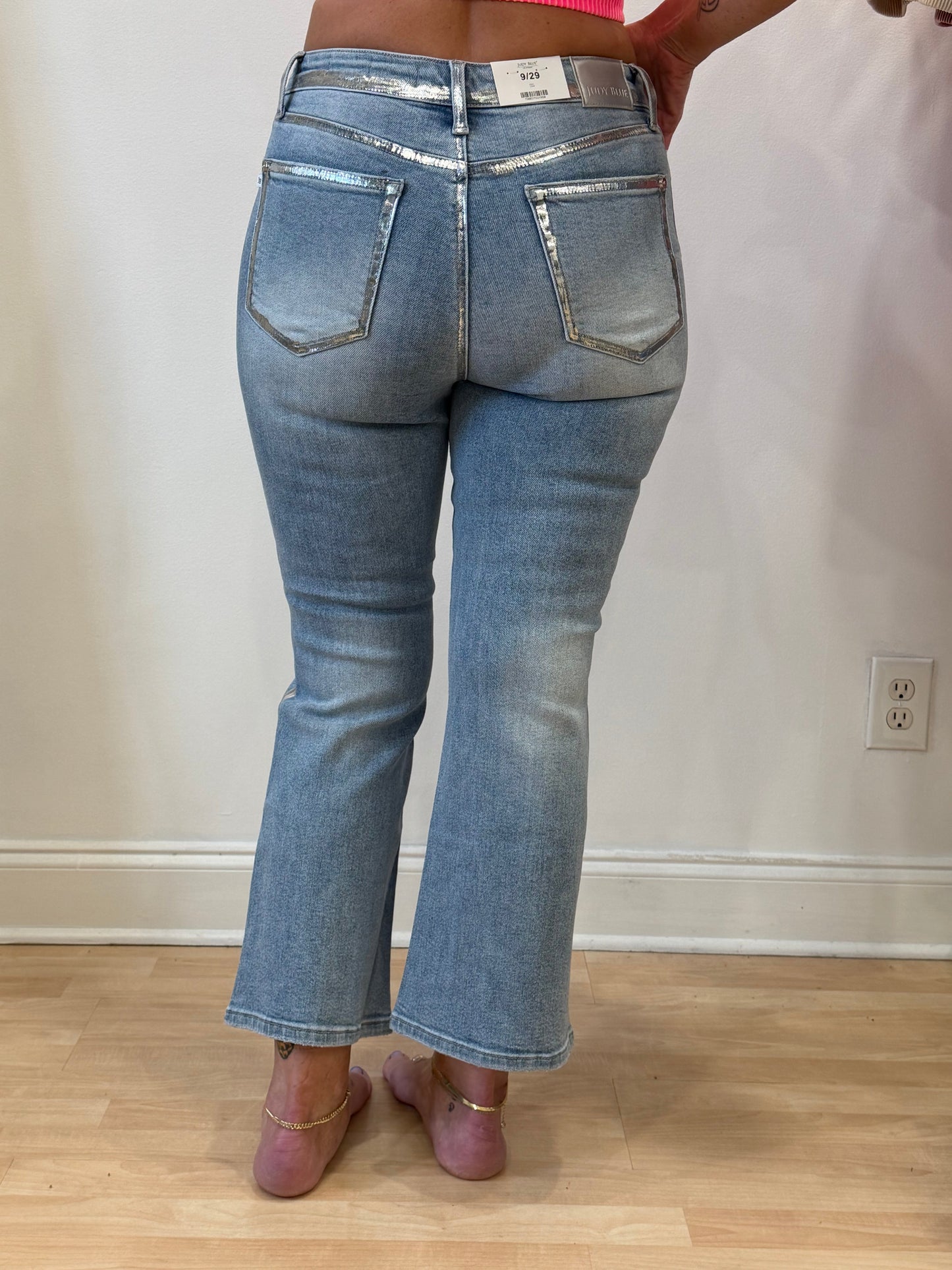 Metallic Seam Mid Rise Judy Blue Flare