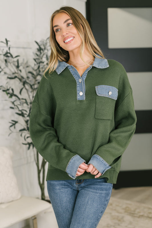 It's a Must Contrast Collared Sweater Top