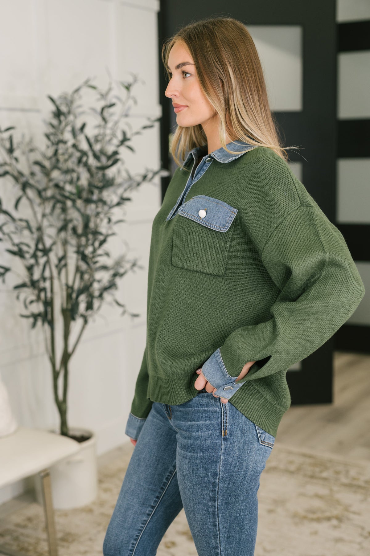 It's a Must Contrast Collared Sweater Top