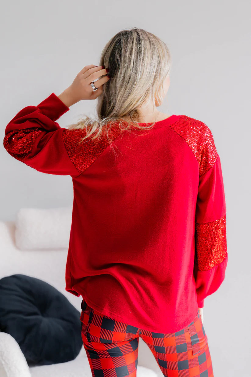 Holly Belle Sequin Knit Long Sleeve Top