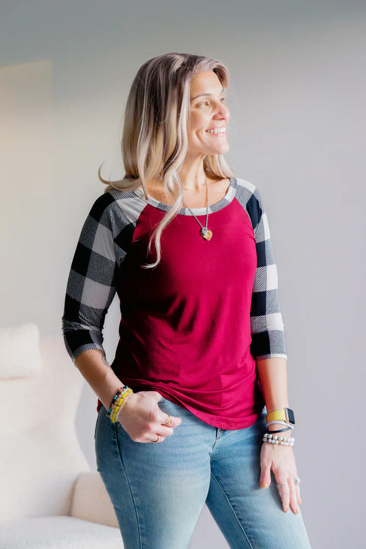 Cardinal Checks Raglan Sleeve Top