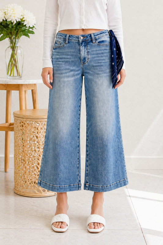 Judy Blue Bandana Babe Wide Leg Jeans