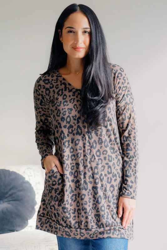 Leopard Lure V-Neck Tunic with Pockets