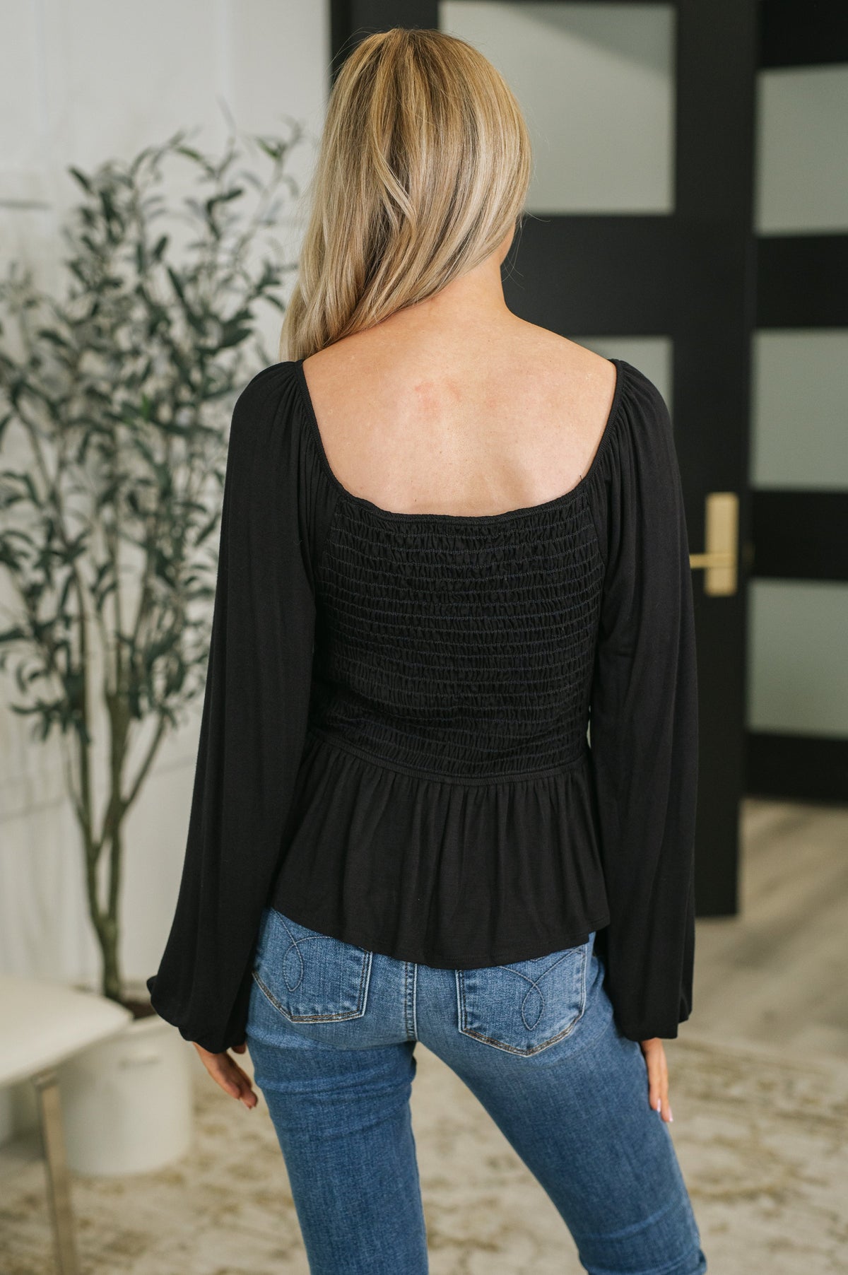 Lesson Taught Smocked Blouse in Black