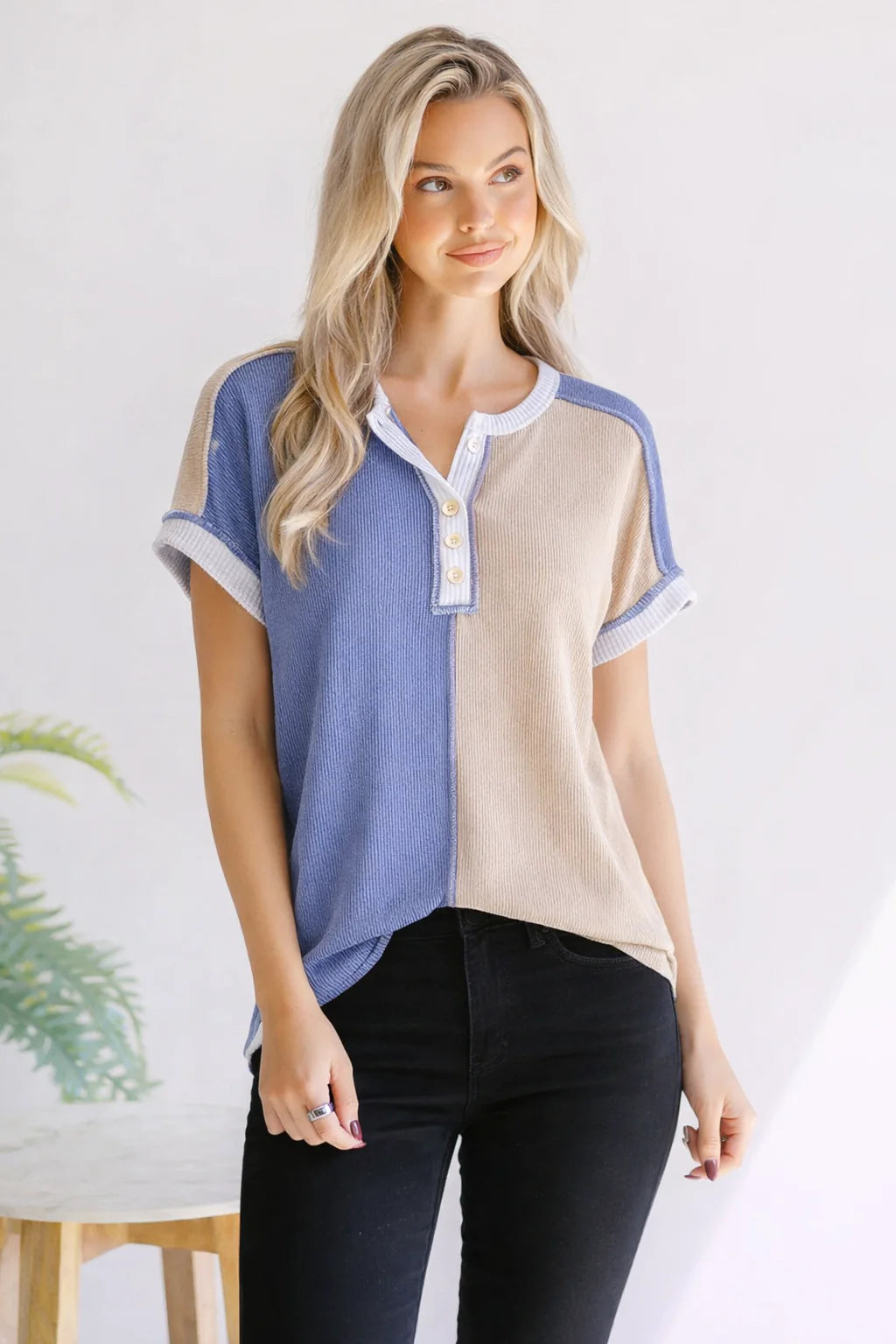 Midnight and Sand Button Top