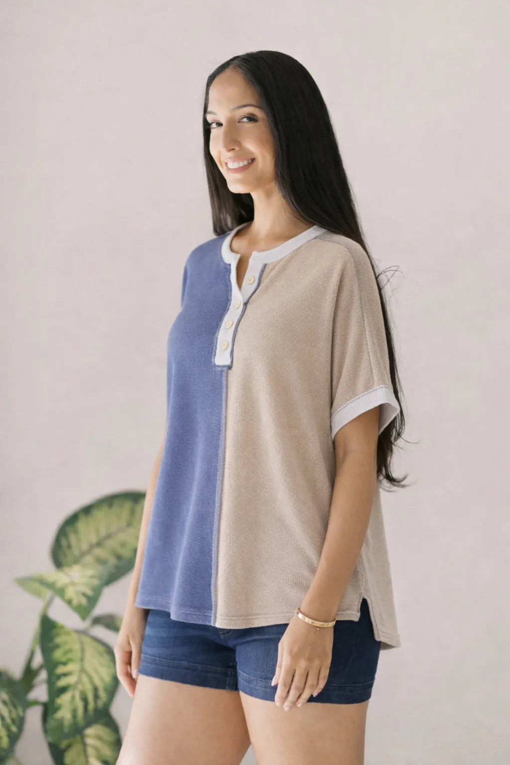 Midnight and Sand Button Top