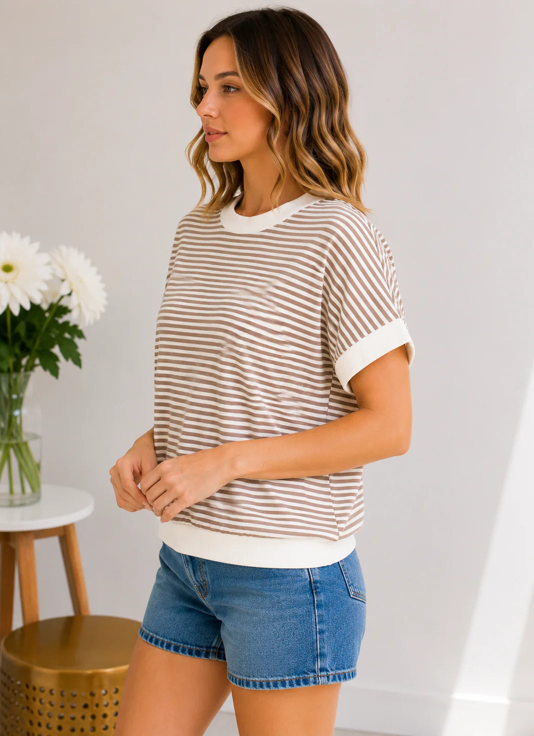 Mocha morning Striped Top