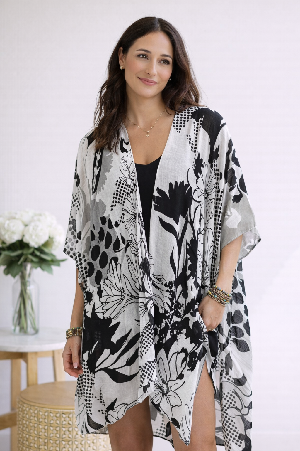 Monochrome Bloom Kimono
