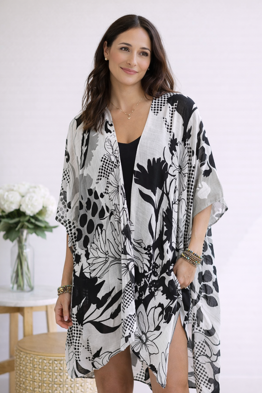 Monochrome Bloom Kimono
