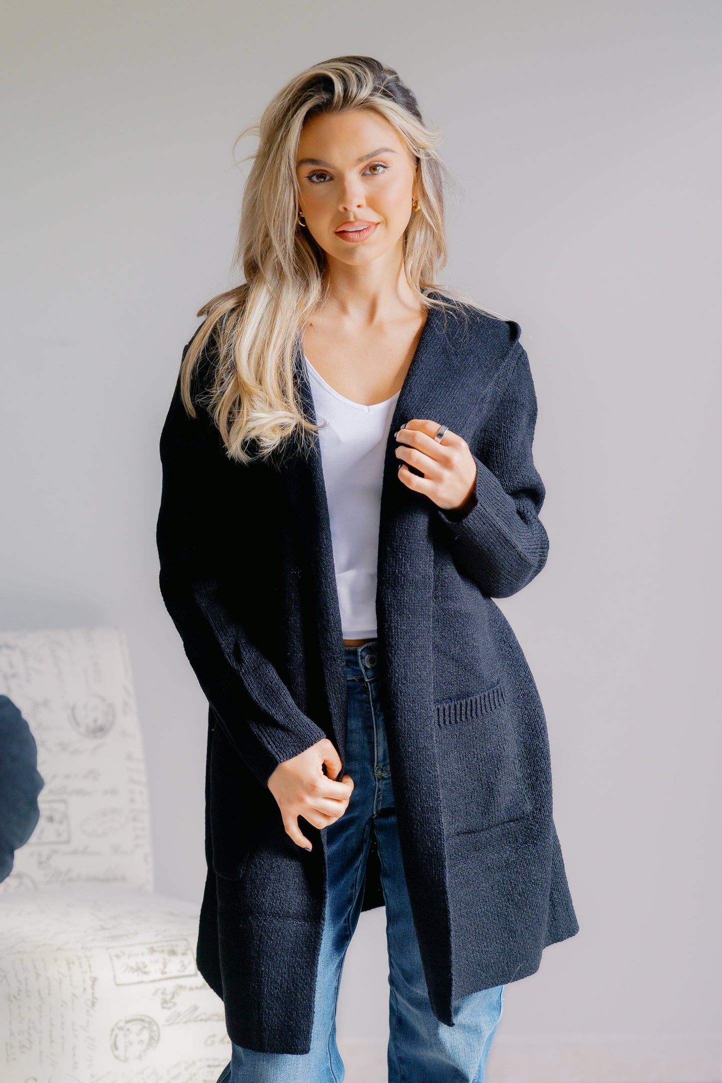 Obsidian Veil Hooded Sweater Cardigan