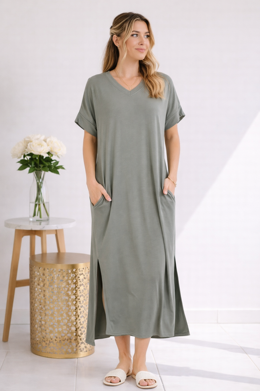 Olive Ease Midi Dress