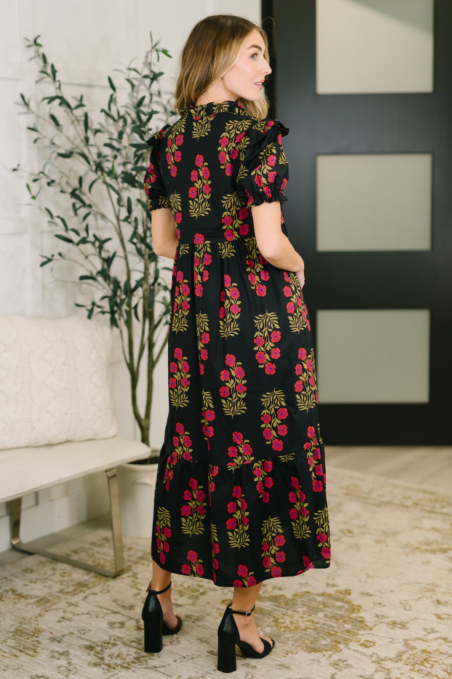 Quiet Life Notch Neck Tiered Dress in Black