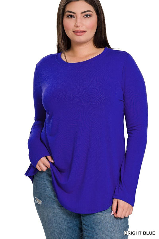 PLUS LONG SLEEVE ROUND NECK ROUND HEM TOP